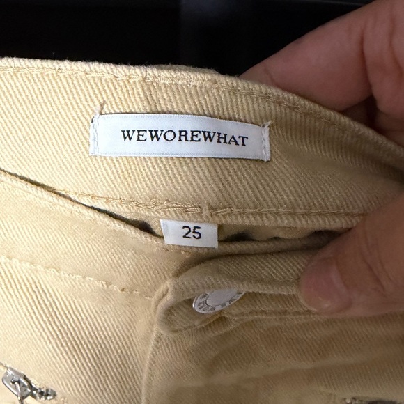 WeWoreWhat Utility Pants Khaki Solid Rigid Denim Zip Pocket Cargo Size 25 NWT - Picture 4 of 4